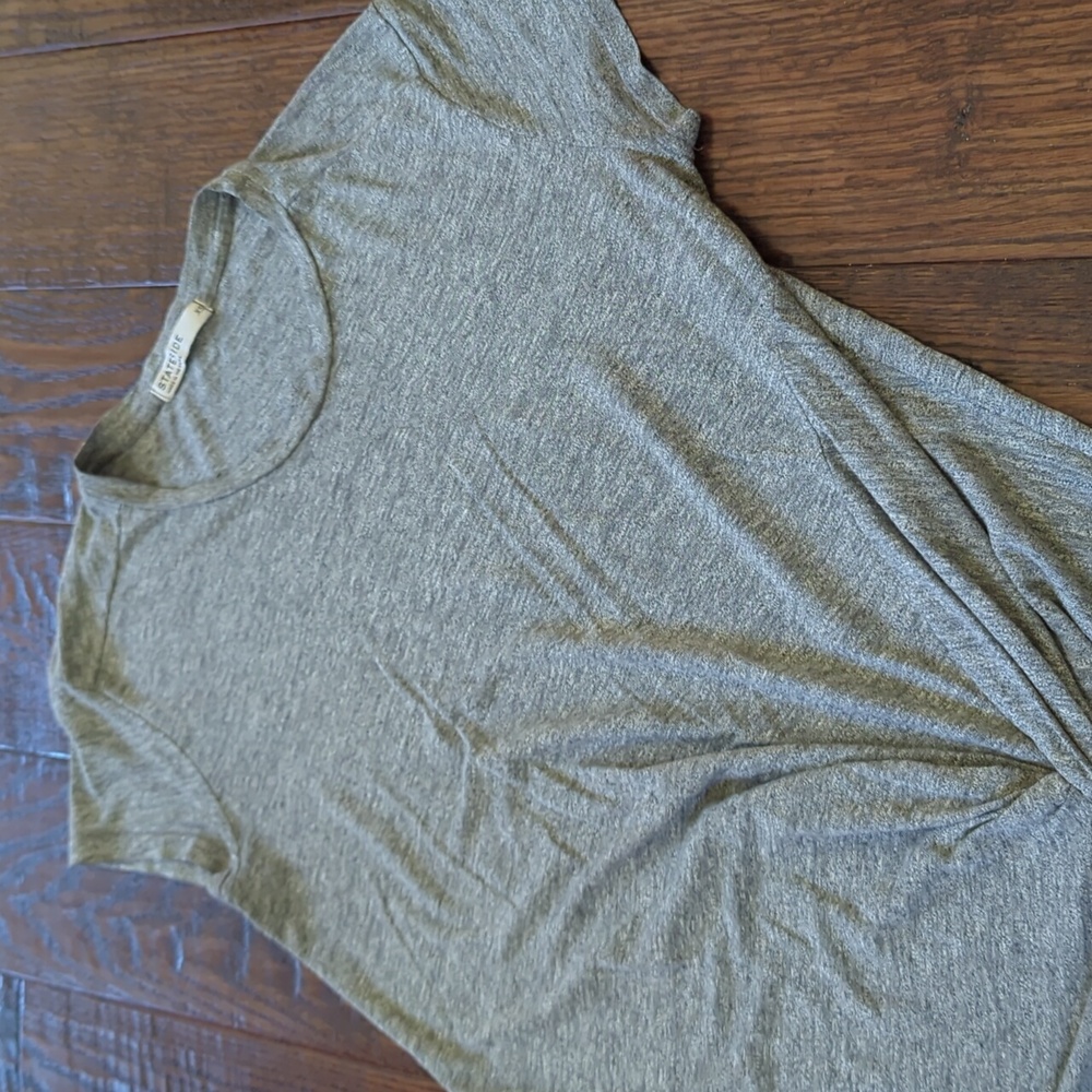 STATESIDE I Heather Gray Cap Short Sleeve Crew Neck Top with Faux Side Knot, XS - Picture 3 of 11
